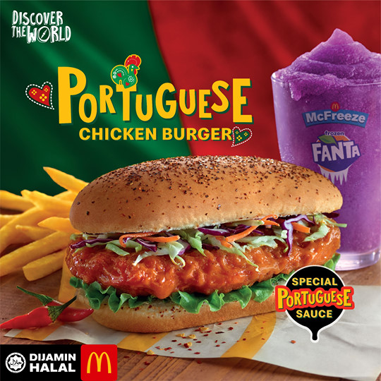 chicken burger,chicken wings 现在,mcd再次推出portuguese chicken burger 买一送一的优惠哦!