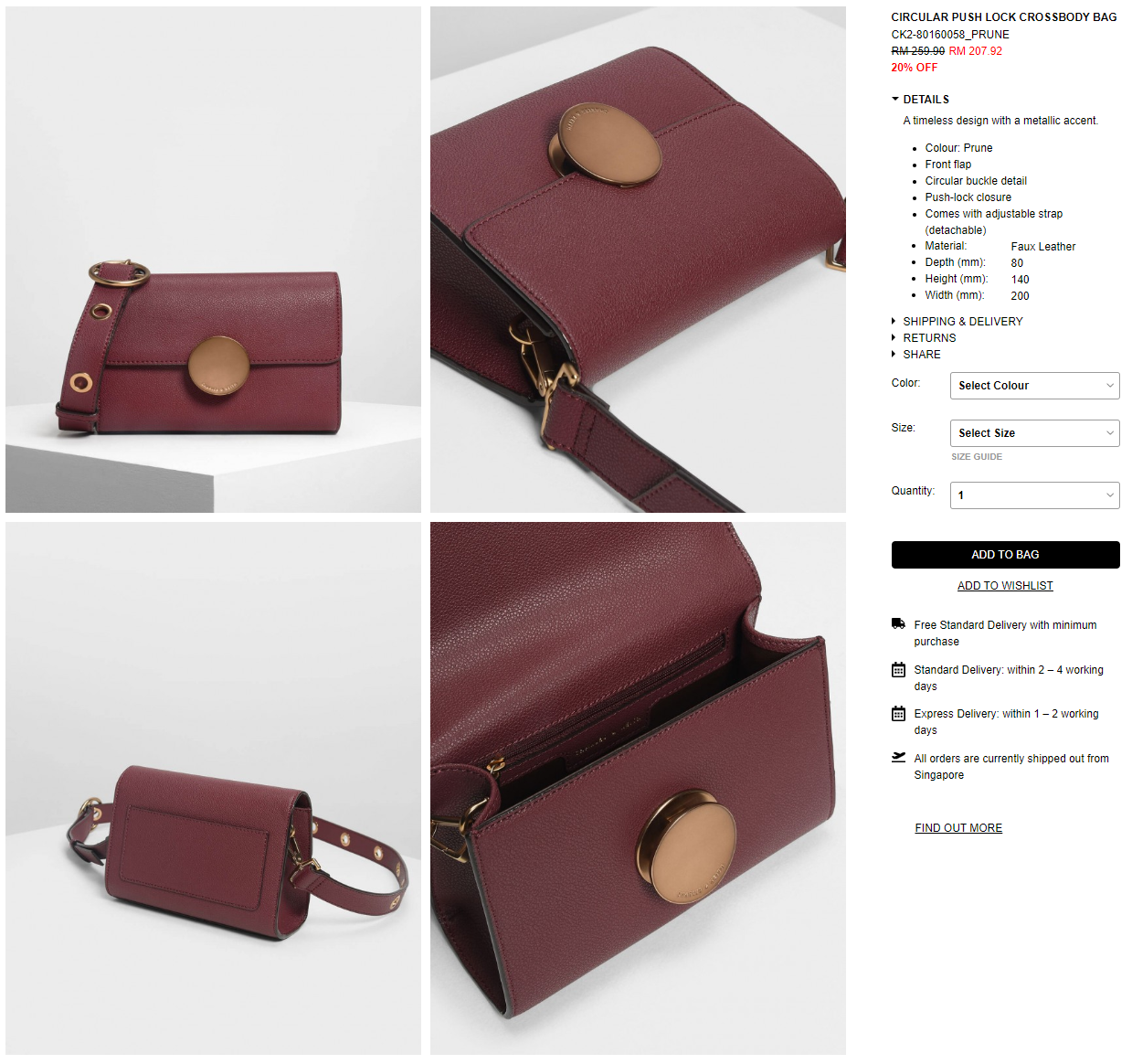 circular push lock crossbody bag
