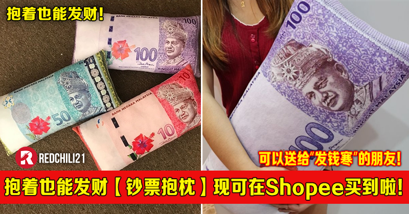 抱着也能发财【钞票抱枕】现可在Shopee买到！可以送给”发钱寒“的朋友！ – RedChili21